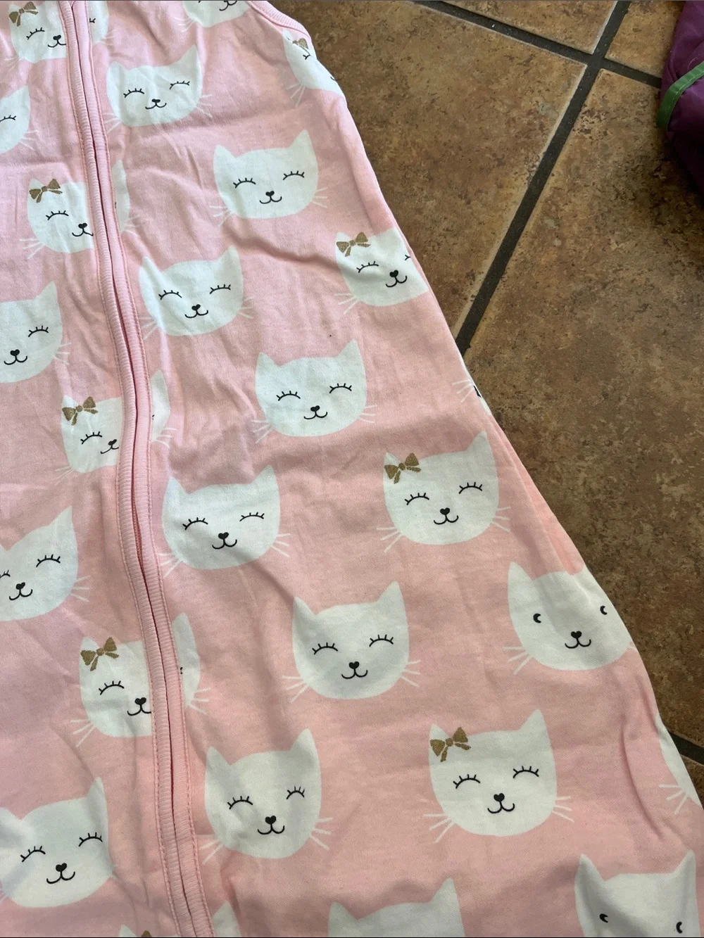Carter's Pink Cat Print Sleeveless Sleep Sack with Gold Bow Accents Size 6-9M